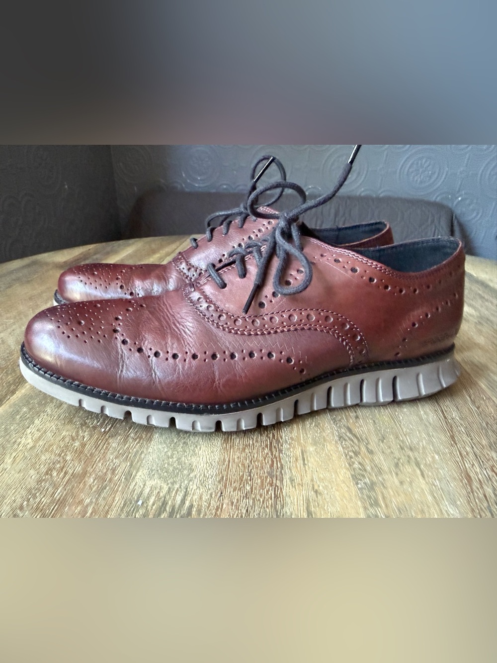 Cole Haan Men’s ZERØGRAND Wingtip Oxford Leather Shoes British Tan Size 9